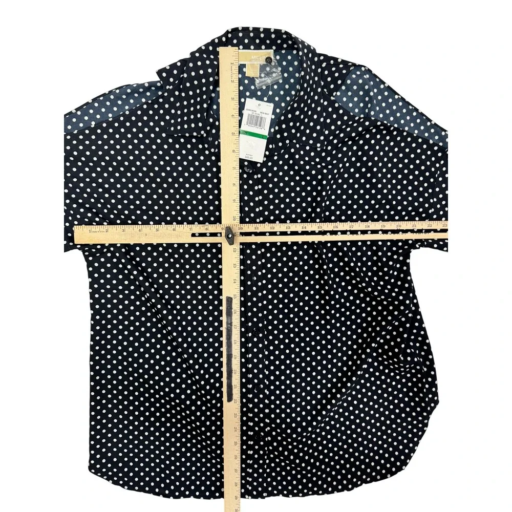 Michael Kors Polka Dot Cold Shoulder Blouse Navy White JS64KJW9H6 Large